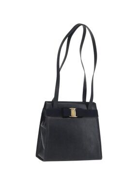 Salvatore Ferragamo Vala Ribbon Shoulder Bag Leather Navy Gold